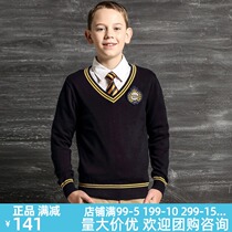 Eaton Gide Childrens Sweater Boy Bottom Pullover Sweater Knitted Cotton V-neck Wool Clothes Autumn 09M101