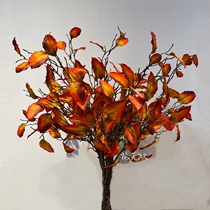 High quality modern fake autumn maple tree leaves hanging wall Silk Flower Plastic Flowers adorned with hanging basket building decoration on floor placement