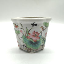 Vintage style pastel family joy figure Flower orchid fleshy iris flower pot Antique porcelain antique pot ornaments