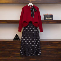 2020 New Tide size womens fat mm spring and autumn knitted dress Chinese New Year suit