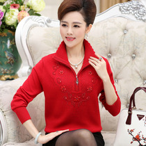 Middle aged woman Long sleeves Knitted Sweatshirt 2020 Autumn Dress New 50-year-old Mom dress sweaters Big code to turn over foreign air blouses