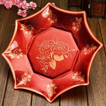 Acrylic fruit plate candy dried fruit plate plastic tea round tray ceremony wedding basin red festive Gold peony