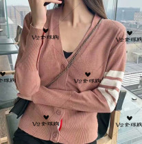(V2) thom browne 19 Autumn and Winter TB four-bar striped wool knitted cardigan pink