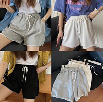Korean curled sports shorts womens summer thin high waist a-shaped wide leg pants lace-up loose slim casual pants