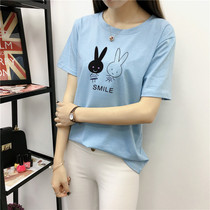 Pullover Korean version of the base shirt t-shirt womens top short-sleeved large size 2019 summer new womens cartoon loose