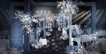 Blue sapphire blue white dark blue face modern wedding floral hand-painted wedding design renderings material scheme