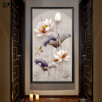 Huayiyuan modern simple abstract oil painting porch decorative painting vertical version of new Chinese corridor aisle hanging painting lotus