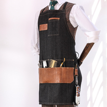 Japanese vintage oil head apron hairstylist custom apron assistant hairdresser barista waterproof denim waist apron