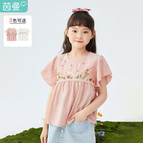 Inman children dress children white shirt woman short sleeve embroidered lace shirt girl round collar foreign air 2022 Summer new