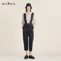 Riddle Bottom Back Strap Pants Woman Dress 2022 Autumn New Pint Retro Simple Removable Braces Casual Pants 223MK1055