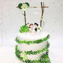 Cake decoration summer wind wood strip swing frame succulent plant ornaments birthday wedding cake decoration plug-in