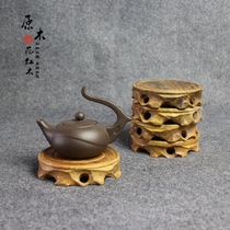 Promotional wooden round base solid wood purple clay pot base pot cushion bonsai base ornaments incense burner wood base