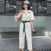 Zhuge Dali with the same one-piece frock jumpsuit womens 2020 spring new high-waisted casual three-point jumpsuit