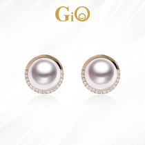 GiO jewelry Japanese Akoya sea water pearl earrings 18K rose gold diamond stud earrings fashion gift