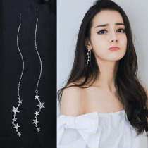 Earrings female long temperament super fairy ear line sterling silver Korean simple five-pointed star wild net red hypoallergenic tassel ears
