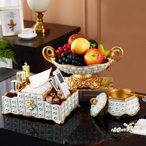 European-style large diamond-encrusted fruit plate Home decoration luxury living room coffee table household dried fruit plate three-piece decoration