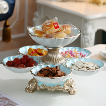 European creative double layer rotating dried fruit plate home living room coffee table decoration household candy plate nut plate ornaments