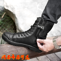 Black high waist training shoes net land battle outdoor special service training single boots summer high canvas tactical security