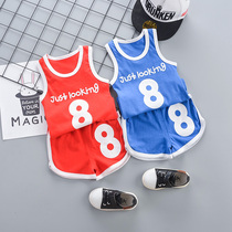 Boys summer suit children cotton sleeveless vest baby sports two-piece set of childrens shorts