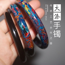 Zero lacquer creation] Large lacquer bracelet traditional craft Chinese style jewelry green sandalwood lacquer gift collection