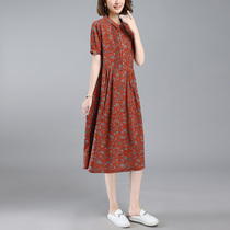 2021 Summer new little baby mama dress in long style Temperament Cashies Slim cotton linen dress Skirt Woman