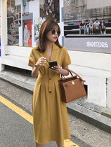 Summer fat sister suit collar dress female fat mm200 kg large size temperament thin long black skirt