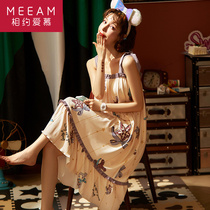 Very fairy suspender night dress women can wear long cotton thin summer pajamas sexy and cute home clothes in summer