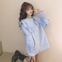 Doll Collar Shirt Woman Early Spring Fall Blue Mid Length Design Sensation Small Crowdwhite Shirt Blouse 2022 New