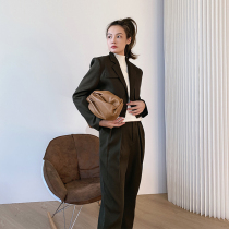 MEIYANG MEIYANG (clearance sale) military green suit short suit high waist cone ankle-length pants