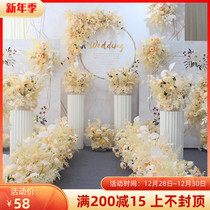 Champagne series simulation flower wedding arrangement flower spot Row flower Road flower Flower corner flower hanging flower table stage welcome decoration flower