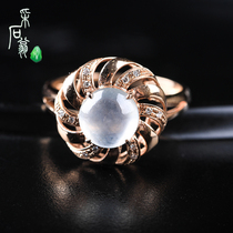 Quarrying Weng 18K gold inlaid emerald egg noodles ice species ringnatural Myanmar A goods womens jade ring