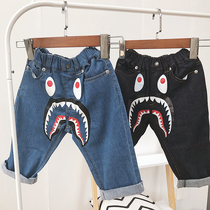 2021 summer childrens trousers new boys and girls baby shark denim trousers thin very soft positive size