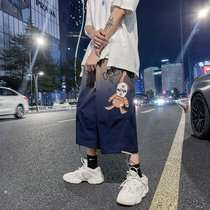 Gradient Capri pants high street ins Tide brand Korean version of the trend straight loose wide leg tooling shorts mens explosive