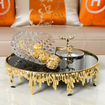 Eurostyle Home Practical Decoration Living Room Tea Table Hem Tray Coffee Tray Pure Copper Glass Tray Furnishing