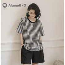 Pajamas Women Summer 2022 Cotton Shorts Stripes Striped Casual Loose Students Can Wear Loungewear Suits