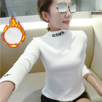 Velvet thickened base shirt womens autumn and winter 2020 new semi-high collar long-sleeved t-shirt tight inner warm top tide