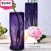 Clear Cabin Special Price Purple Straight Drum Glass Vase Living-room Swing-like plate Room Soft decorated flower-flower Creative Floral Flower Bottle