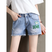 Jean Shorts Woman Han Edition loose straight pants 2022 new hair - side casual pattern mesh red hot pants