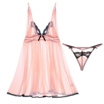 Sweet pink cute underwear pajamas female summer lace suspenders sexy temptation mesh nightgown