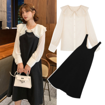 Autumn and winter 2021 New Hepburn style French black jumpsuit dress large size womens fashion slim two-piece suit