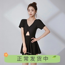 Swimsuit Women Summer 2022 New South Korea One-piece Dress Type Flat Angle Conservative Veil slim short sleeve Blister Spa Swimsuit