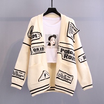 2021 autumn and winter new applique sweaters women ins Chaolax outside wearing Korean version Lazy Wind Knit Cardiovert Coat