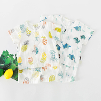 Childrens pajamas short-sleeved summer mens and womens childrens childrens baby thin air-conditioned home clothes cardigan cotton gauze summer