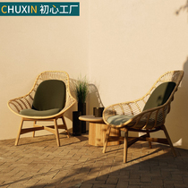 Outdoor Casual Single Sofa Patio Villa Teak Teak High-end Nordic Outdoor Terrace Balcony Vines Chair Solid Wood Combination