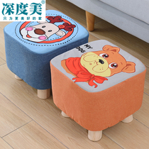 Cartoon stool creative solid wood household low stool Childrens bench Living room bedroom shoe stool Fabric stool round stool