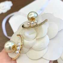 Benie Custom New Diamond Strips Three Beads double Ball Ear Nail Semicircle Ring Full Drill Earrings Temperament 100 Hitch Accessories