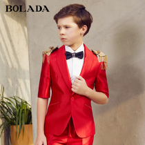  bolada boys dress suit Summer Western style British style handsome childrens catwalk piano performance short-sleeved three-piece suit