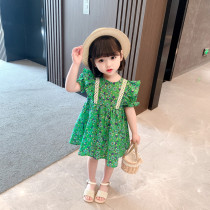 Girls dress 2021 summer new Korean version short-sleeved bubble sleeve floral dress doll shirt baby skirt