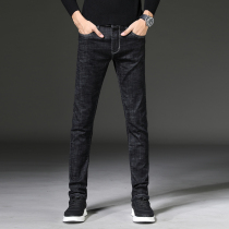  Mens jeans slim-fit small feet spring and autumn Korean casual trousers youth stretch black pants mens plus size tide