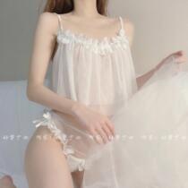 Sweet sexy girl transparent mesh lace lace split sling pajamas solid color private underwear